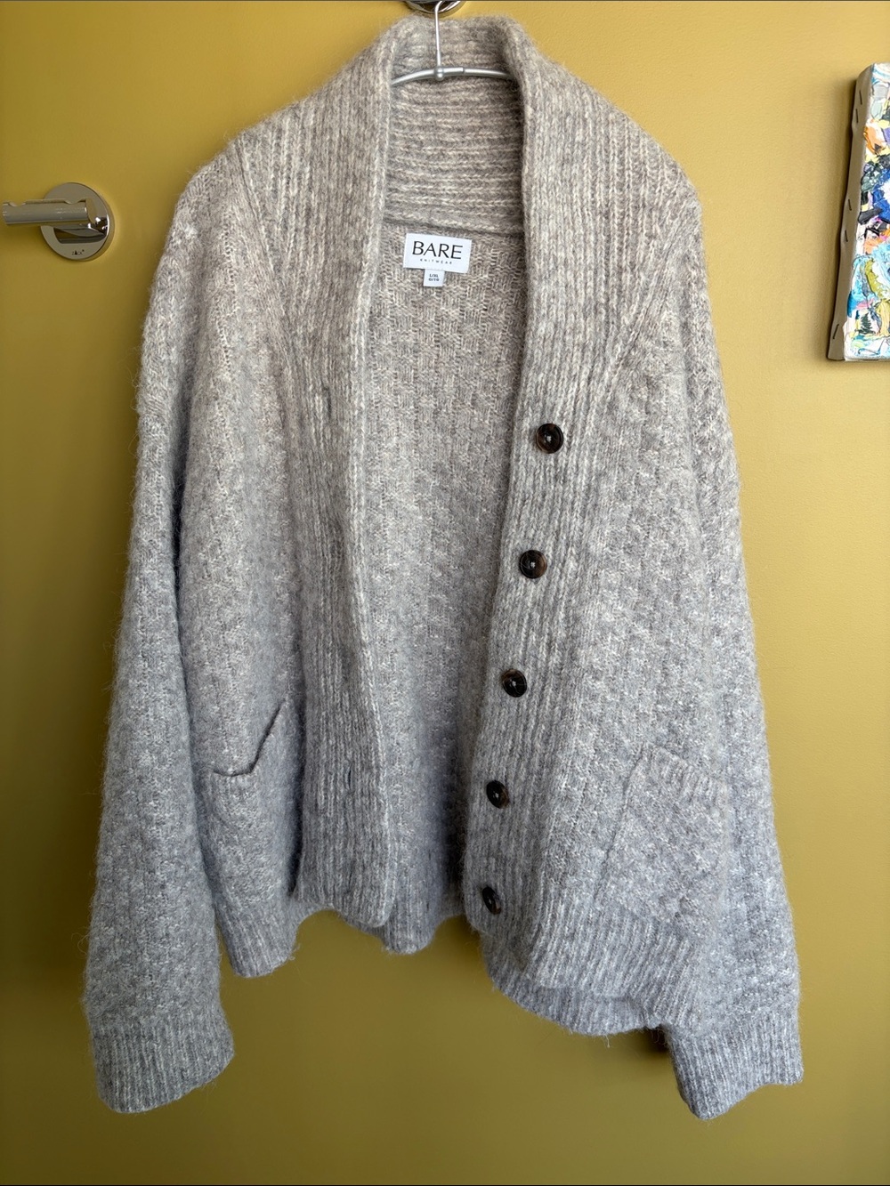 BARE Taupe Heather Shawl Collar Button Cardigan